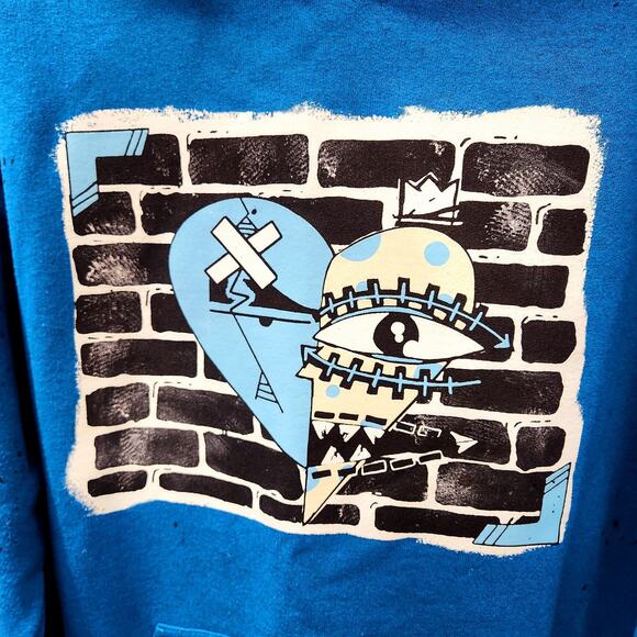 Hustle Or Starve Blue Hoodie Mens Medium Pullover Y2K Graphic Sweatshirt - Picture 3 of 8